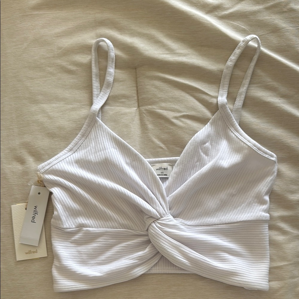NEW Aritzia Wilfred White Twist Front Crop Top size XS